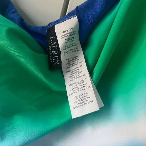 NWT Lauren Ralph Lauren Cabana One Shoulder One-Piece Ombre Swimsuit, Size 8 - Picture 5 of 7